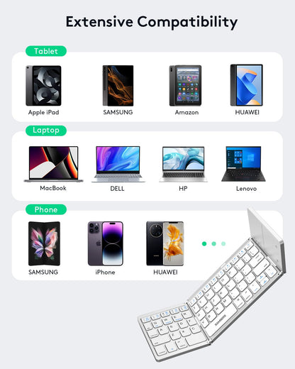 Samsers Foldable Bluetooth Keyboard with Touchpad - Portable Wireless Keyboard with Holder, Rechargeable Full Size Ultra Slim Pocket Folding Keyboards for Android Windows iOS Tablet & Laptop - Black