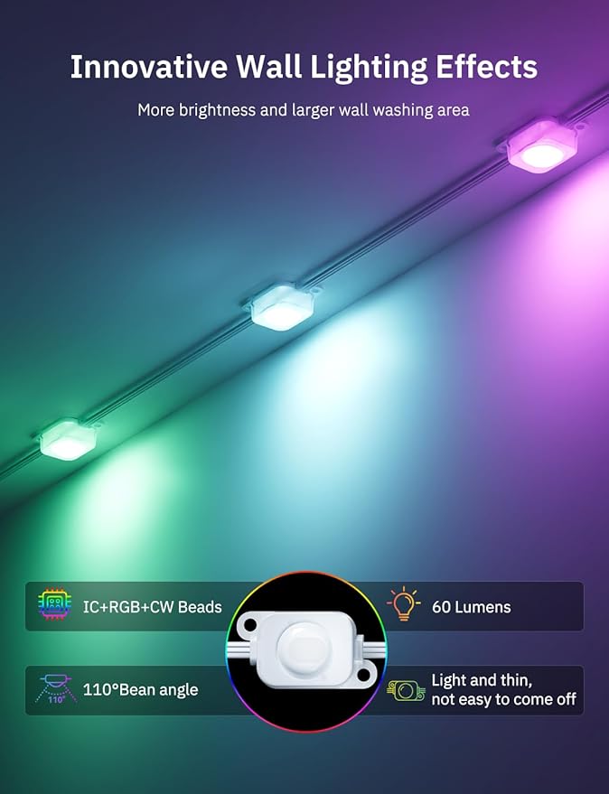 150FT Permanent Outdoor Lights Pro, 75 IC+RGBCW Smart Eaves Lights with 48 Scene Modes, IP67 Waterproof Outside Halloween Christmas String Lights for House All Year Decor, APP/Remote Control
