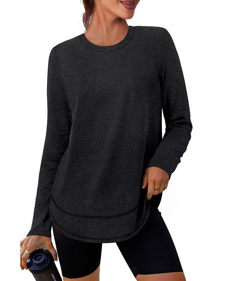 Womens Workout Tops Long Sleeve Swim Shirt Rash Guard Athletic Tops Ropa Deportiva para Mujer‌ Running Loose Fit Exercise Beach Vacation Lightweight Sweatshirt Black M