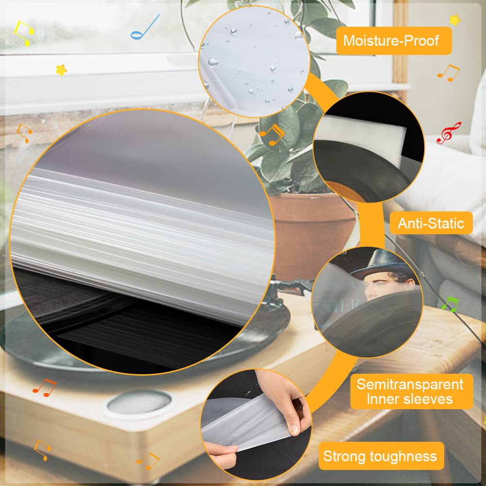 PERFETSELL 50 Pieces Record Sleeves 12 Inch LP Vinyl Inner Sleeves Semi-Transparent Anti Static Single Cover Round Record Album Covers for 12 Inch Record
