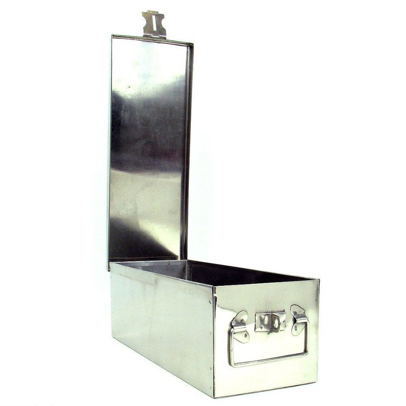 Lock Box with Folding Handle - Durable Metal Storage Chest with Stackable Design to Secure Valuables, Cash, Jewelry, and Weapons by Stalwart (Silver)