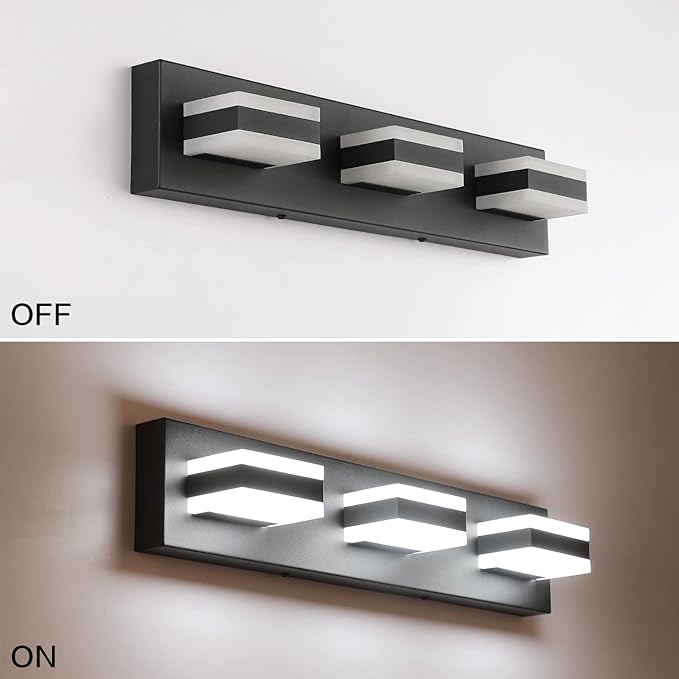 SOLFART LED Black Bathroom Vanity Light Fixtures Over Mirror 3 Lights Bath Lighting Restroom Light Modern Vanity Lights for Bathroom Bath Lights