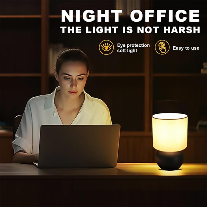 Table Lamp for Bedroom,Bedside Nightstand Lamp for Living Room,Minimalist Bedside Light lamp Set of 2, Desk Lamps for Living Room, Office, Dorm Including Light Bulb（Black）