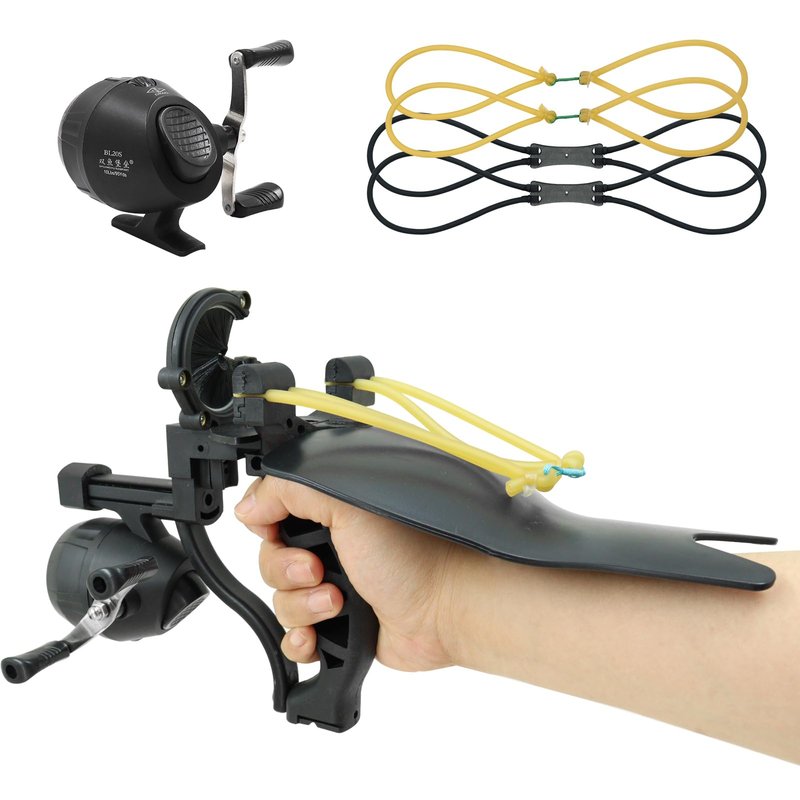 HANDBAIGE Outdoor Hunting Fishing Slingshot Archery Arrow Shooting Ammo Balls Multifunction Catapult Slingshot with Fishing Reel, Arrow Brush,Rubber Bands Fish Kit