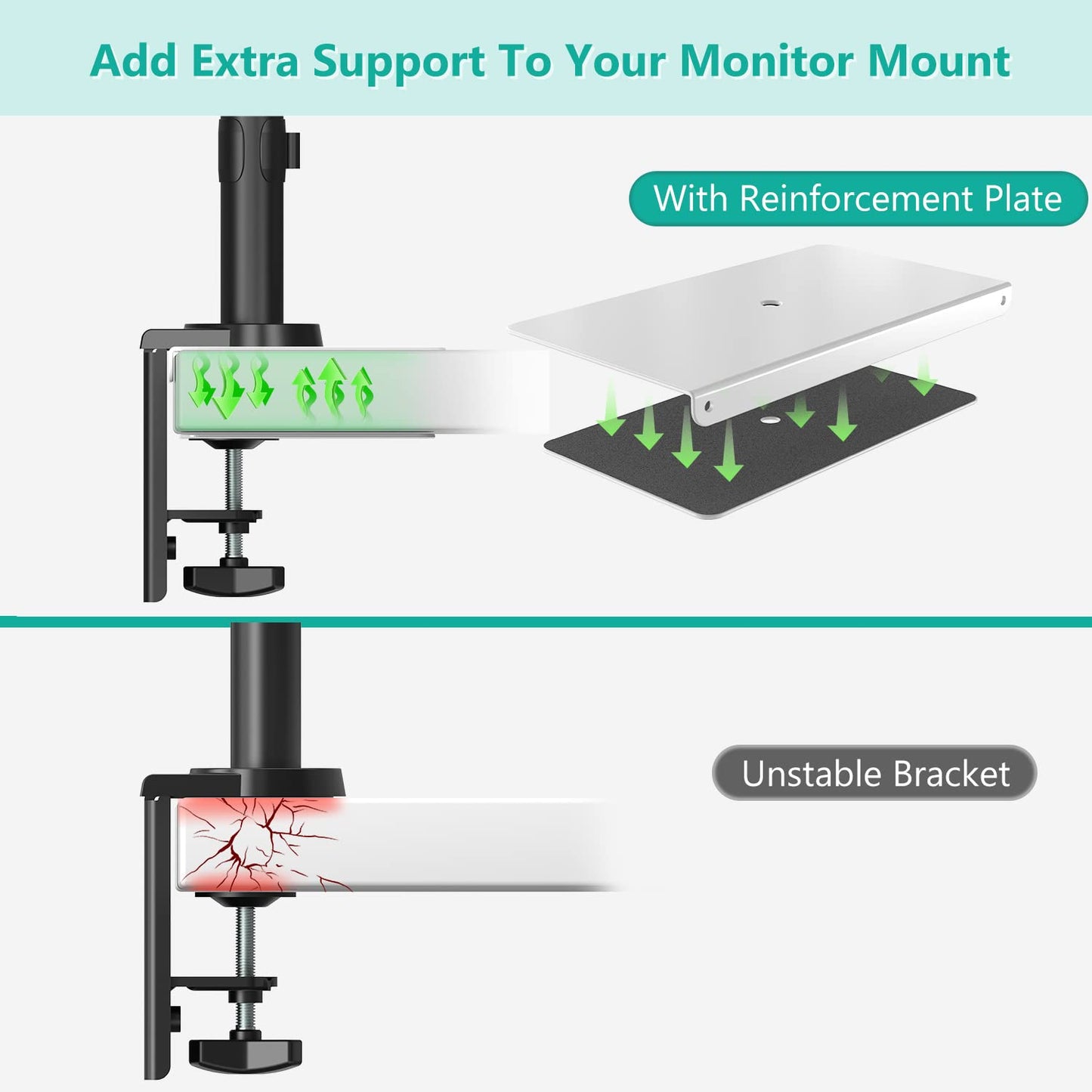 WALI Monitor Mount Reinforcement Plate for Thin, Glass, and Other Fragile Table Tops, with Most Monitor Bracket Grommet C Clamp Installation (CGRP-B), Black