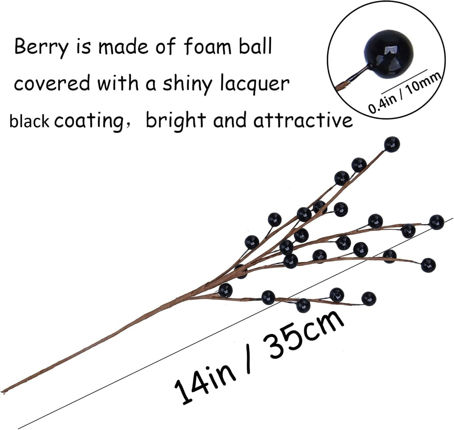 Trimgrace 12 Pack14 Black Holly Berry Stems Halloween Ornaments Artificial Berry Stems Fake Holly Berry Picks for Christmas Tree Halloween Vase DIY Wreath Crafts Home Decor