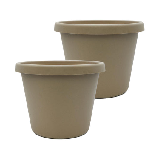 The HC Companies 20 Inch Prima Round Planter Pots with Drainage Holes and Rolled Rim, Lightweight UV-Resistant Plastic Indoor & Outdoor Planters, 2-Pack Flower Pots for Garden & Home Decor, Sandstone