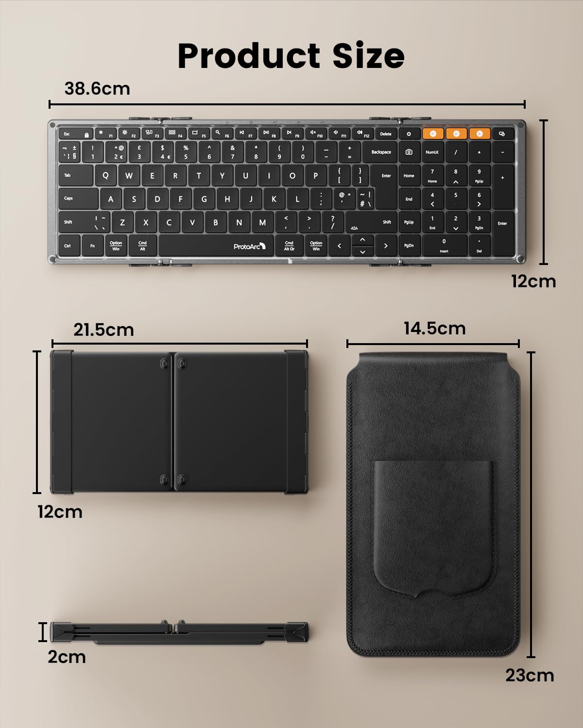 ProtoArc XK01 Plus Foldable Keyboard, Backlit Folding Portable Bluetooth Keyboard for Travel, Full Size External Wireless Keyboards with Backlight for iPad Surface Tablet Smartphone Laptop PC