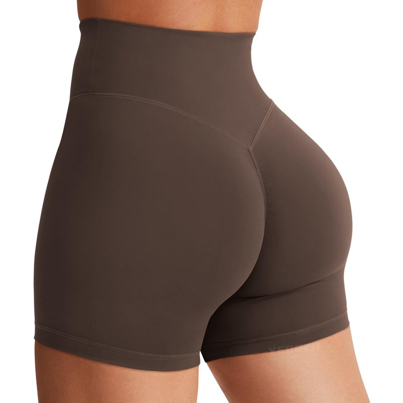 YEOREO Women's Biker Shorts 4.5" / 6" Workout Gym Shorts Craze High Waist Tummy Control Hidden Scrunch Running Yoga Coffee S