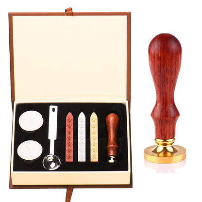 Hogwarts Seal Stamp Kit Gift for HP Fans - 1 Wooden Handle Seal + 3 Retro Waxes + 1 Spoon + 2 White Waxes (Brown)