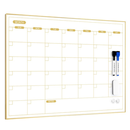 ARCOBIS Monthly Calendar Whiteboard for Wall, 24" x 18" Magnetic Dry Erase Calendar with Gold Frame, Wall Hanging Planner for Home, Office, School