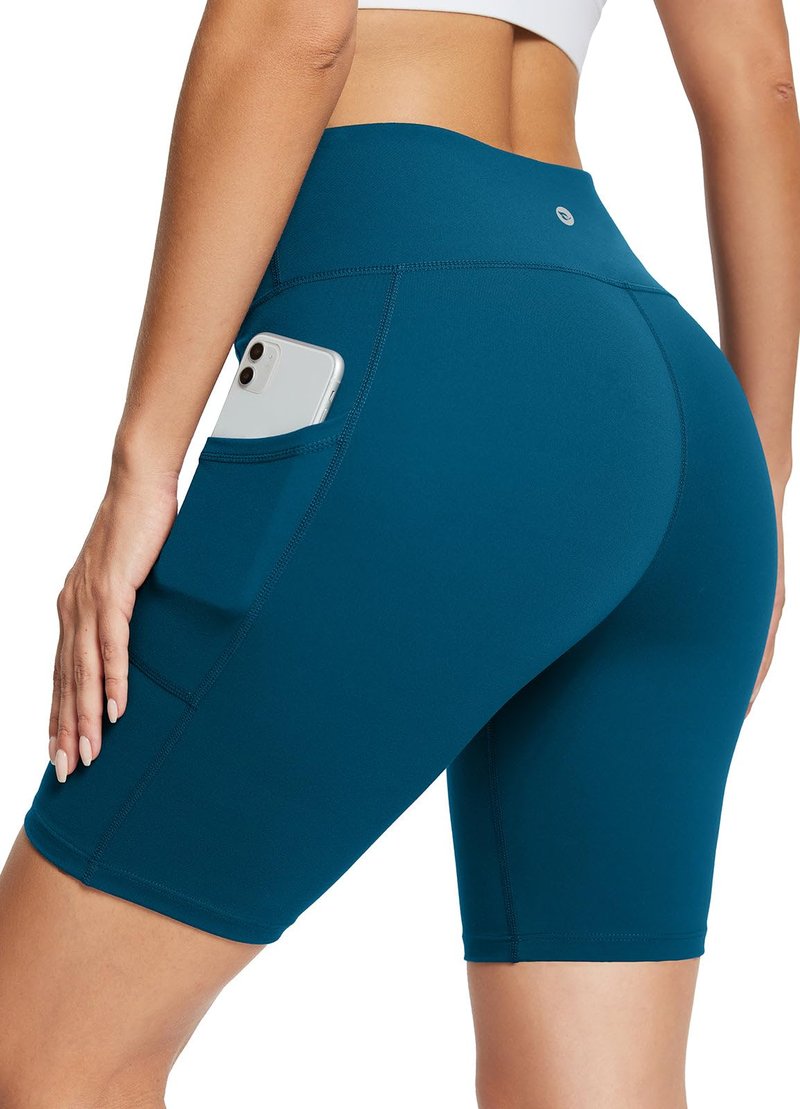 baleaf Biker Shorts Women Yoga Gym Workout Spandex Running Volleyball Tummy Control Compression with Pockets Soft 8" Blue XS