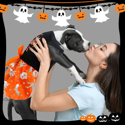 Dog Halloween Costumes Dog Dress Halloween Costumes for Dogs Funny Puppy Dress with Bow for Small Medium Large Dogs Pumpkin Witch Bat Pet Costume Halloween