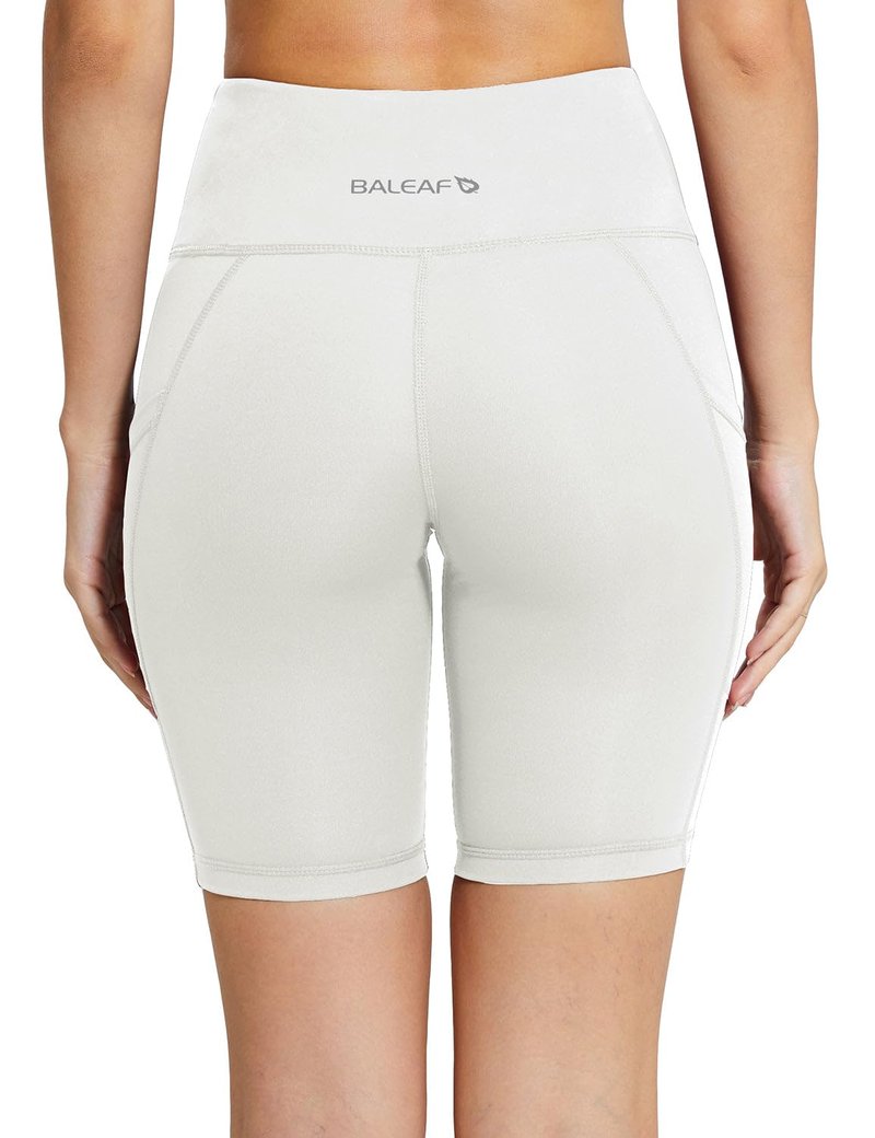 baleaf Biker Shorts Women Yoga Gym Workout Spandex Running Volleyball Tummy Control Compression with Pockets 8" White S