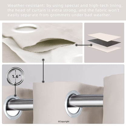 DIVA EN CAMINO DEC Outdoor Patio Curtain Waterproof Darkening Thermal Insulated Indoor Curtains for Bedroom, Porch, Living Room, Pergola, Cabana, W52 x L95, Light Taupe, Set of 2 Panels