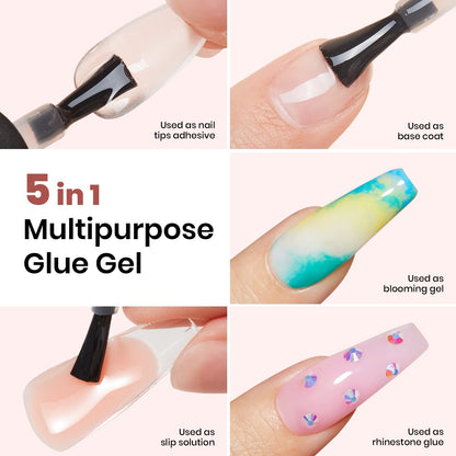 Beetles Gel Nail Extension Kit Almond Shape, Easy 9 in 1 Glue Uv Led Set Etch X Nail Tips Short Almond Half Matte Tips, Gift for Women & Girls, 504 pcs