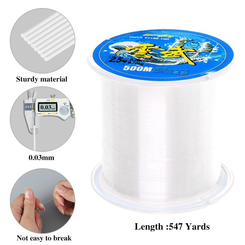 1641 Ft Clear Fishing Line, Strong Fishing Wire Monofilament Invisible Nylon Fish String for Hanging Decorations Balloon Garland Crafts