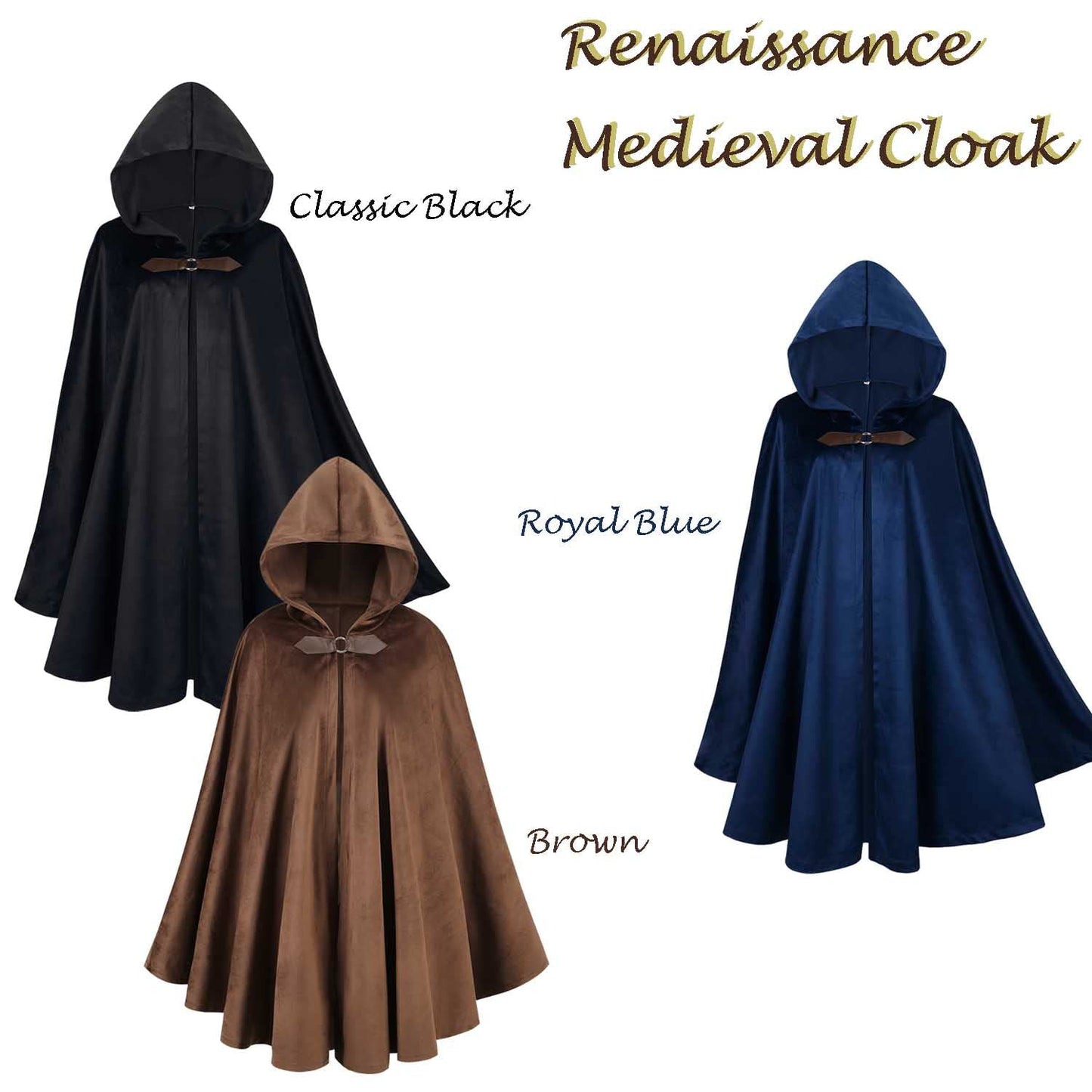 LMYOVE Men Hooded Cloak Adult Medieval Renaissance Costume with Hood Velvet Cape Halloween Dress Up（Round Beck Brown，39.37''）