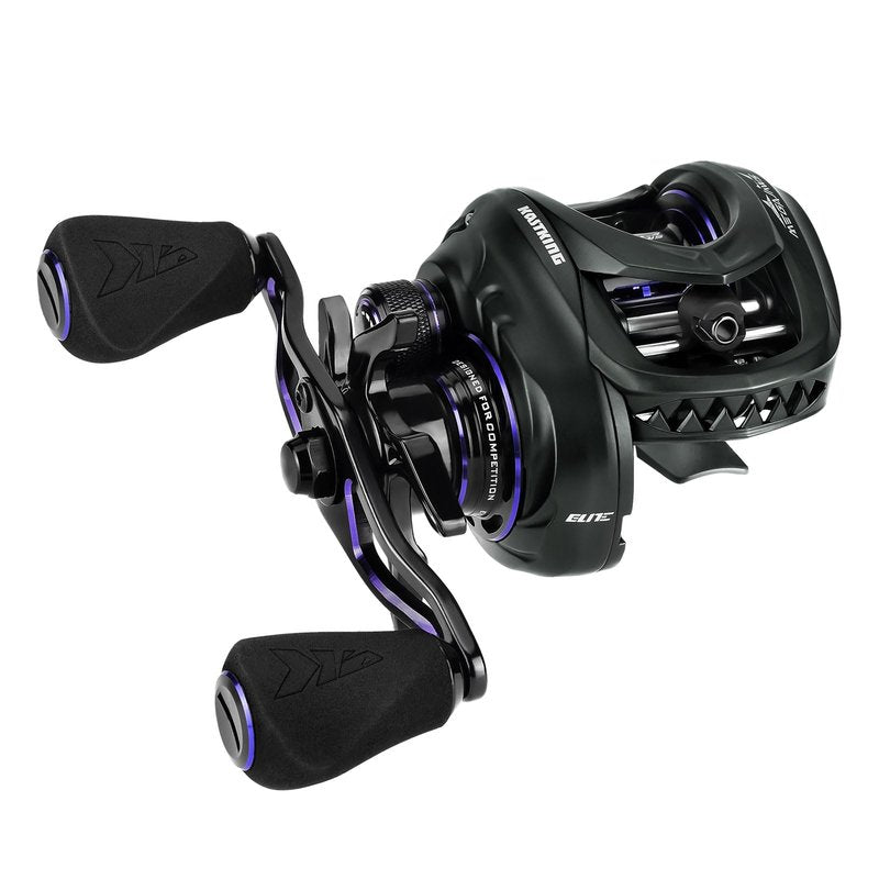 KastKing MegaJaws Elite Baitcasting Reels, 7.2:1 Gear Ratio, Right Handed, Black Violet, Shallow Spool, No Flipping Switch