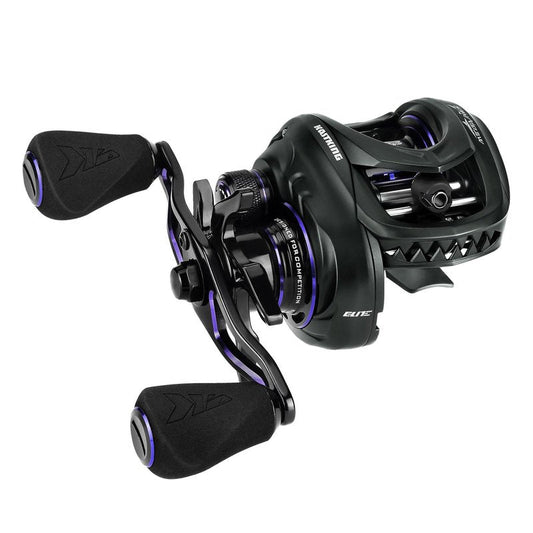 KastKing MegaJaws Elite Baitcasting Reels, 7.2:1 Gear Ratio, Right Handed, Black Violet, Shallow Spool, No Flipping Switch