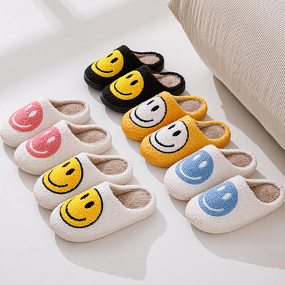 AIMINUO Women's Men's Retro Preppy Happy Face Slippers Comfy Warm Plush Slip-On House Slipper for Winter Indoor Soft Cushion Non-slip Fluffy Slides Slippers Purple 7.5-8.5 Women/7-8 Men