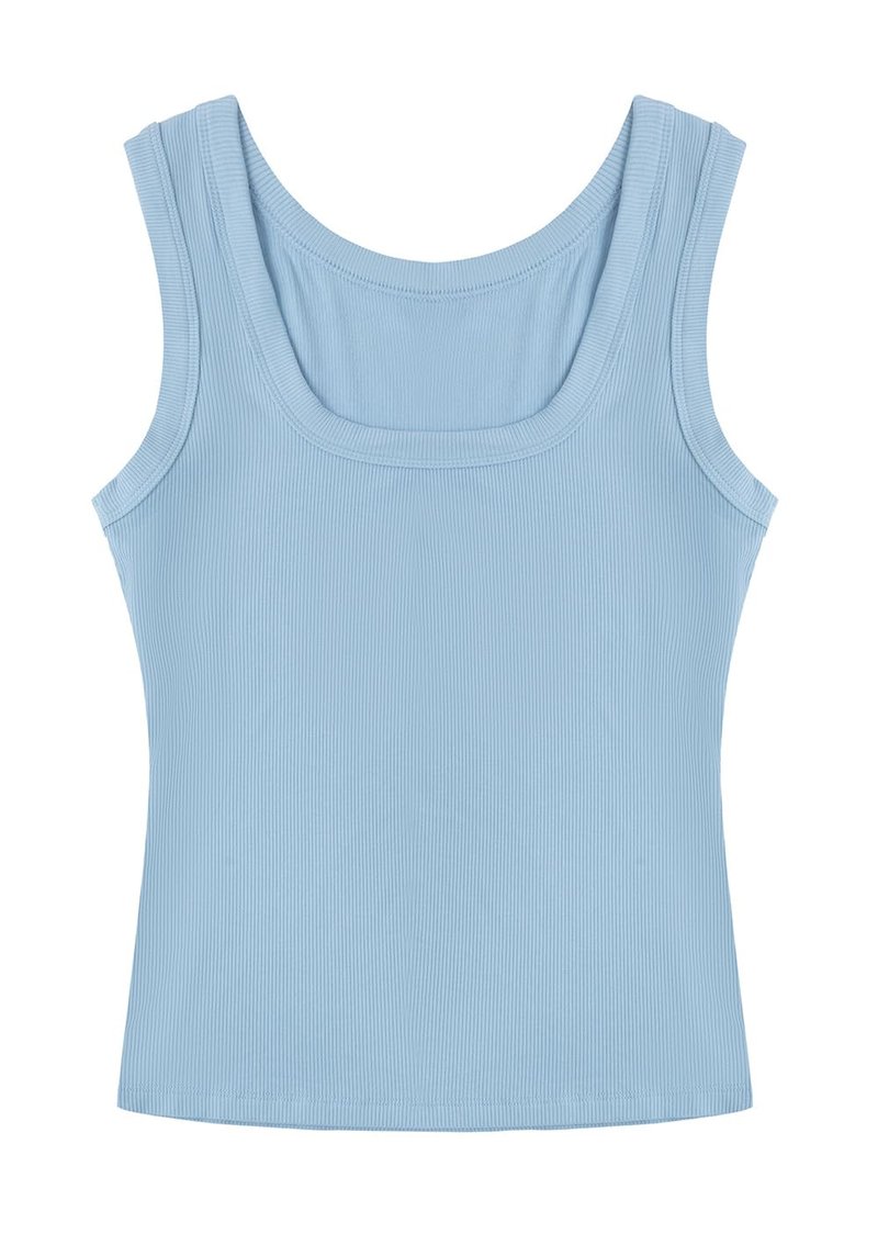 SVALIY Summer Womens Tank Tops 2025 Square Neck Fitted Sleeveless Shirts for Women Ribbed Basic Top Blue
