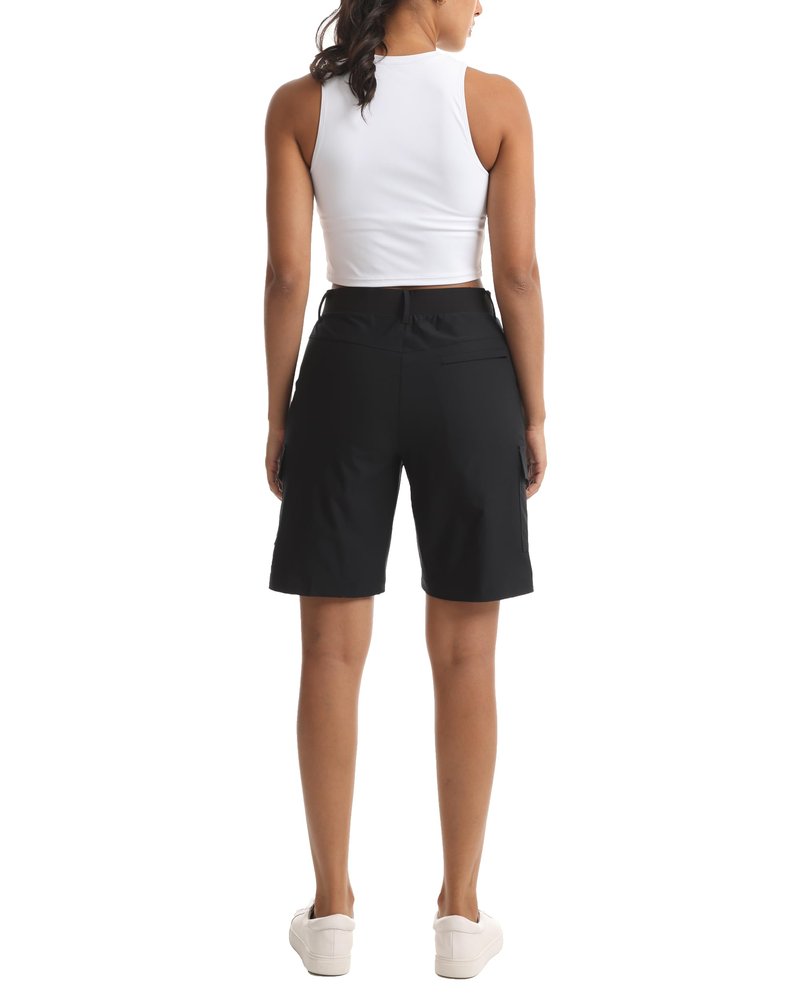 Yoglegins Women's Lightweight Hiking Cargo Shorts for Running Athletic Camping Travel Golf - Water Resistant with 5 Pockets (Black, X-Large)