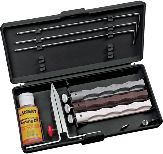 Lansky Natural Arkansas Sharpening System with Natural Arkansas Coase, Medium and Fine Hones
