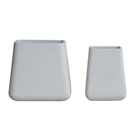 Creative Co-Op 2-Piece Cement Composite Square Planters, White