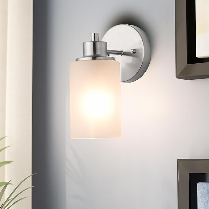 Wall Sconces Bath Vanity Light Fixtures Wall Mounted Lights Brushed Nickel Modern White Frosted Glass Shade