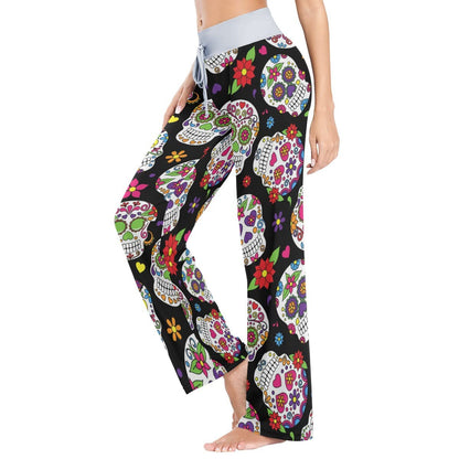 vvfelixl Women'S Pajama Pants Halloween Skulls Sleepwear Lounge Pajama Bottoms Black L