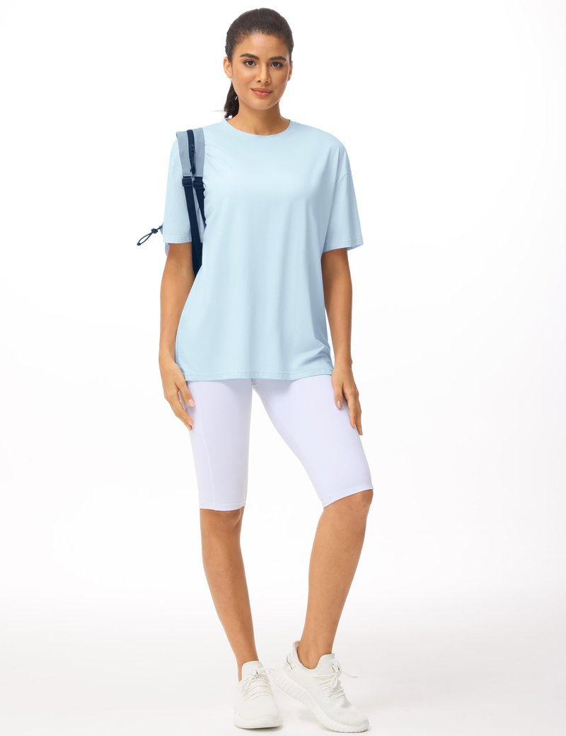 THE GYM PEOPLE Women's Casual Oversized T-Shirts Summer Crewneck Short Sleeve Workout Basic Tee Tops Light Blue