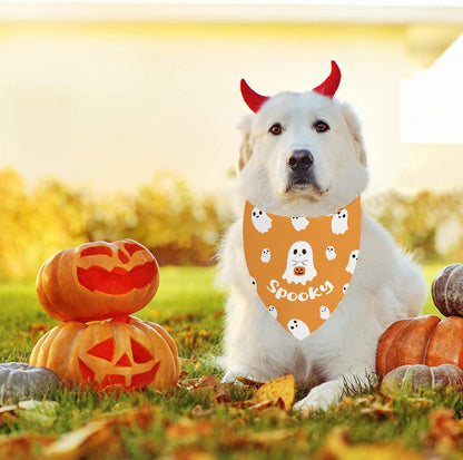Halloween Dog Bandanas 2 Pack Adjustable Triangle Ghosts Boo Dog Outfits Cute Halloween Pet Bandanas Puppy Scarf Holiday Scarves for Small Medium Large Boy Girl Dogs