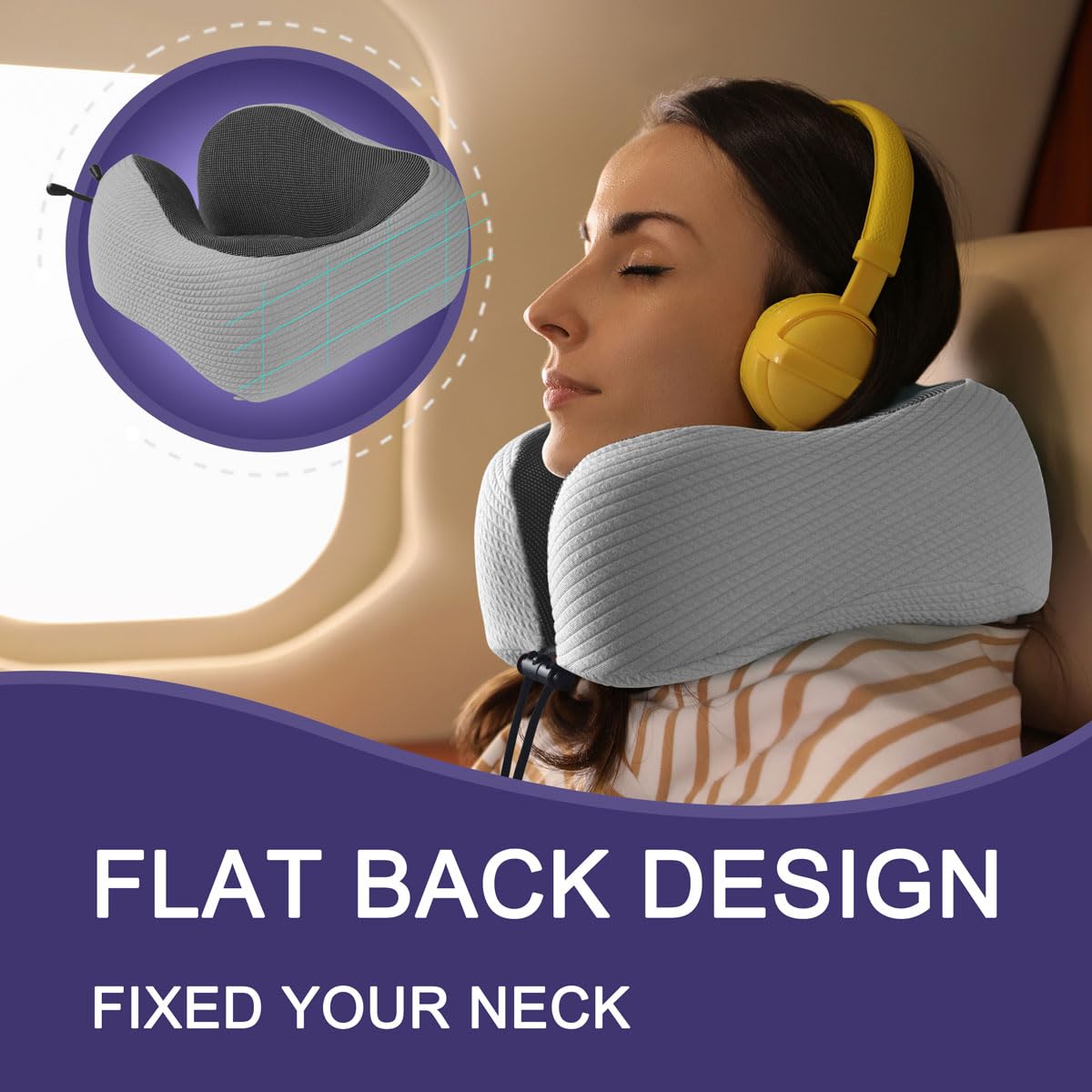 napfun Neck Pillow for Traveling, Upgraded Travel Neck Pillow for Airplane 100% Pure Memory Foam Travel Pillow for Flight Headrest Sleep, Portable Plane Accessories, Light Grey