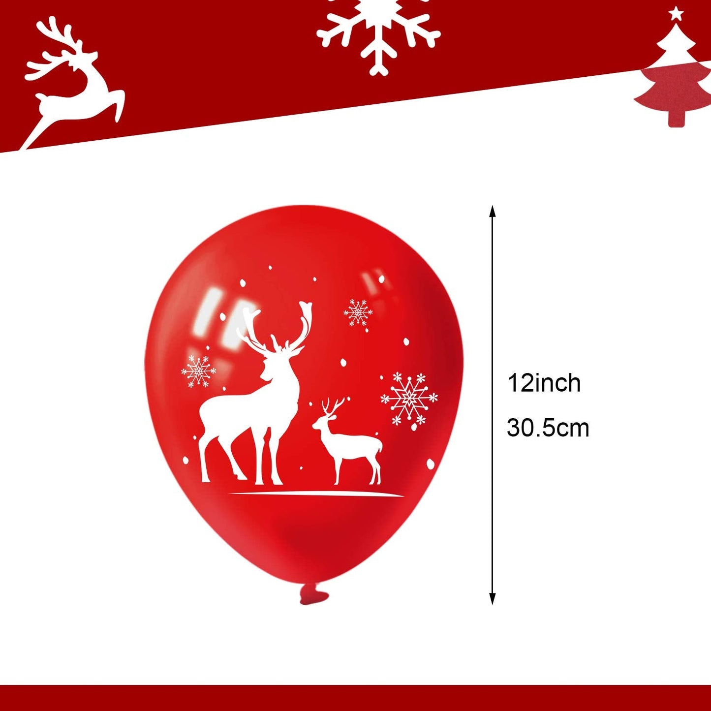 FEPITO 50Pcs Christmas Party Balloon 12 Inch White Red and Green Latex Balloons, 6 Merry Xmas Style for Decoration Party Supplies