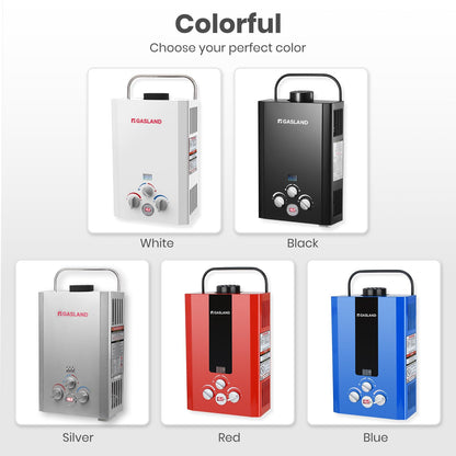 GASLAND Outdoors BE158B 1.58GPM 6L Portable Gas Water Heater, Instant Propane Heater, Overheating Protection, Easy to Install, Use for RV, Cabin, Barn, Camping, Boat, Black