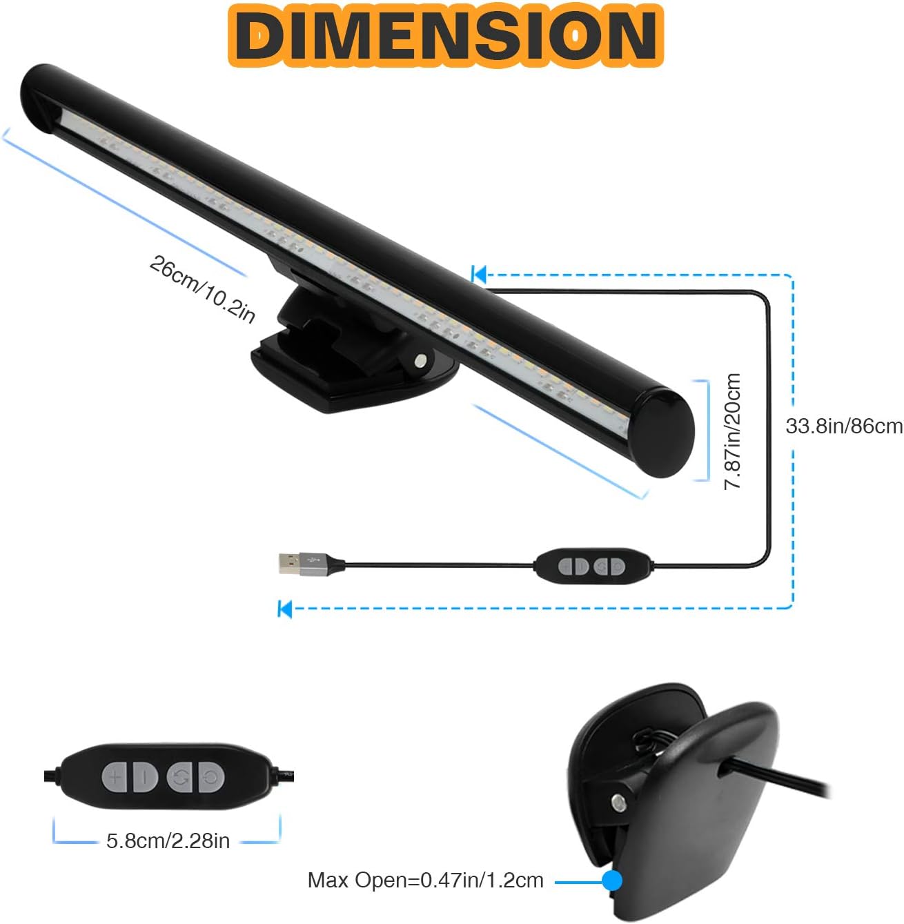 Monitor Light Bar, Computer e-Reading Task Lamp - 3 Color Modes, 10 Brightness Levels, USB Powered