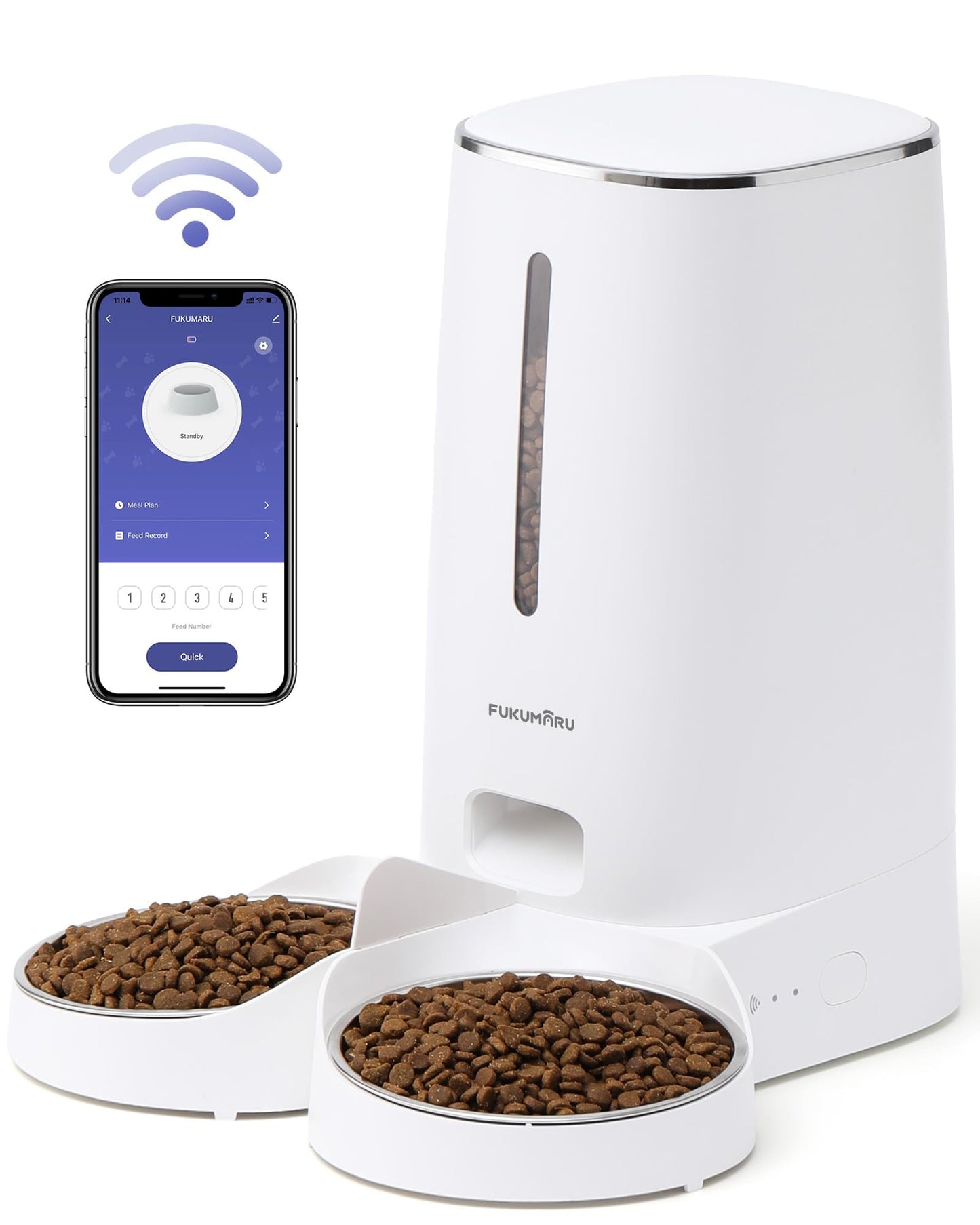 FUKUMARU Automatic Cat Feeder, 4L Dog Feeders with Double Bowls, Support DIY Meals and Timed Control WiFi Cat Food Dispenser