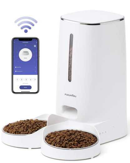 FUKUMARU Automatic Cat Feeder, 4L Dog Feeders with Double Bowls, Support DIY Meals and Timed Control WiFi Cat Food Dispenser