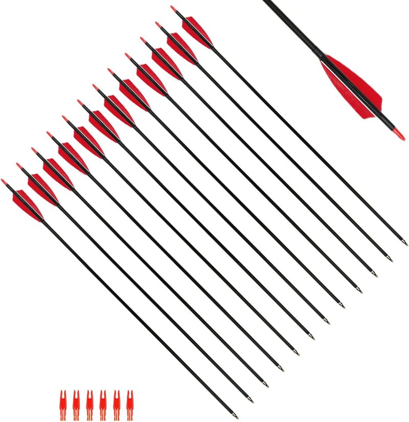 30-Inch Carbon Hunting Arrows - 4" Shield Turkey Feathers, Spine 400 for Recurve & Long Bows | Pack of 12