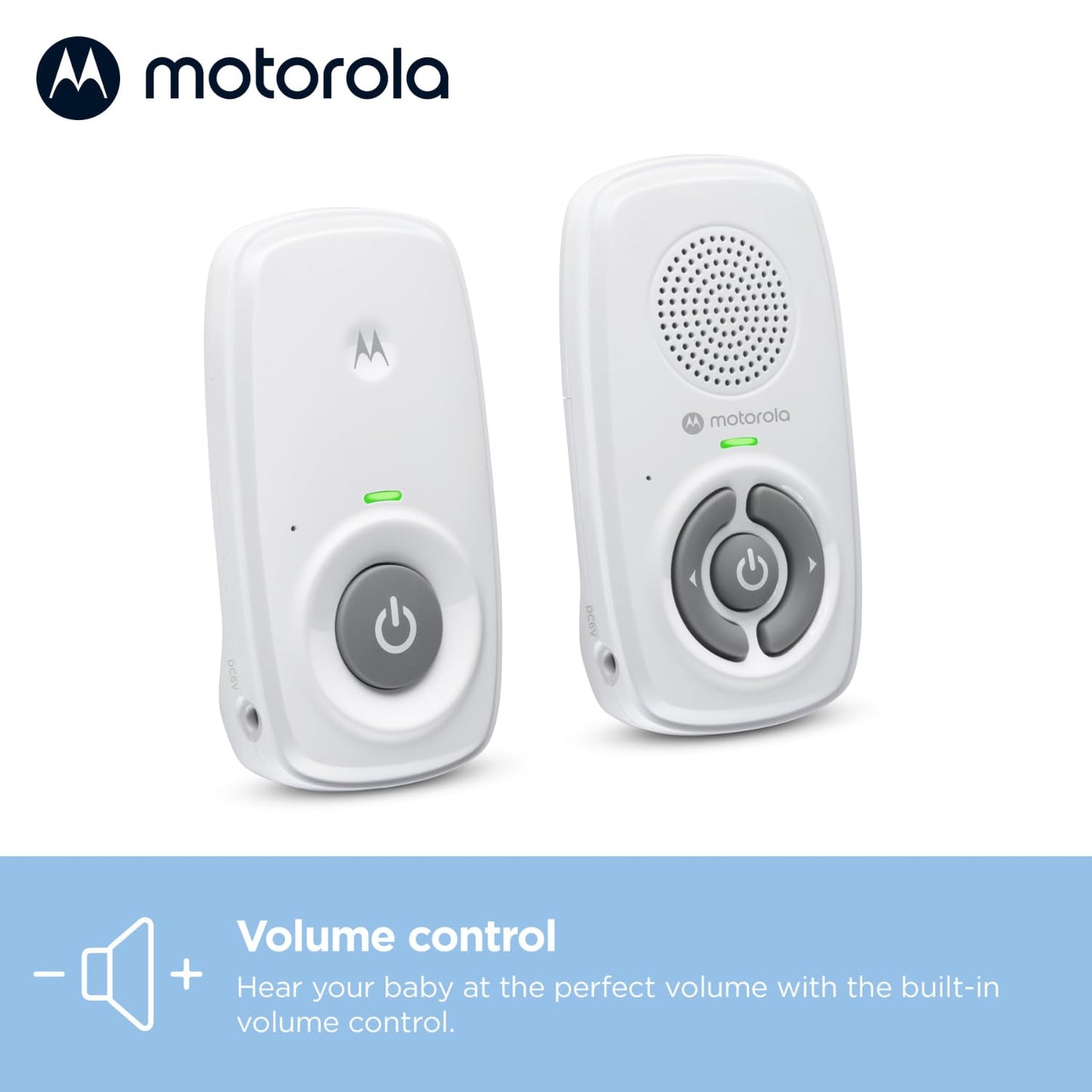 Motorola Nursery AM21/MBP21 Audio Baby Monitor - Digital Baby Monitor with DECT Technology for Audio Monitoring - 300 Meter Range - High Sensitivity Microphone - White