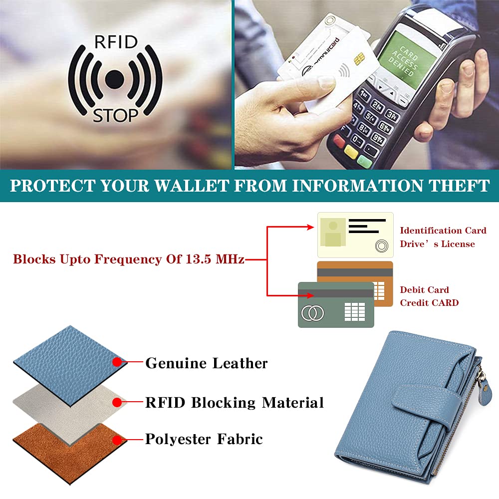 FALAN MULE Small Wallet for Women Leather Bifold Compact RFID Blocking Small Womens Wallet Purse