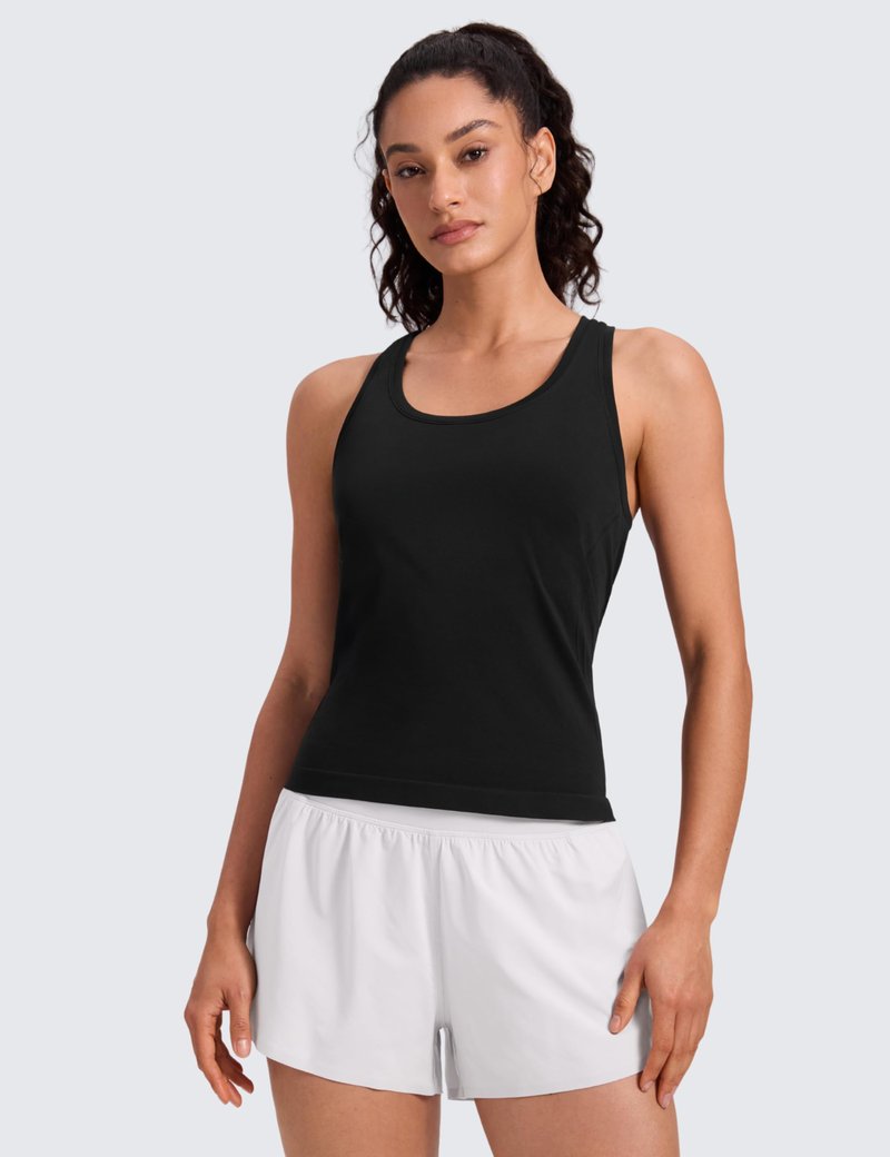CRZ YOGA Seamless Racerback Tank Tops for Women - Gym Workout Athletic Running Sleeveless Shirts Breathable Scoop Neck Black Medium