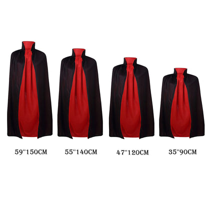 55" Stand Collar Reversible Cloak Masquerade Cape Costume, Black and Red(55"/140cm, Black and Red)