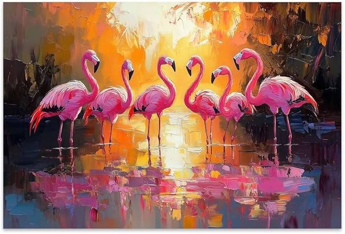 Yesad Flamingo Wall Art - Tropical Flamingo Canvas Prints for Living Room, Bedroom, Office - Animal Lover Gift - Unframed, 24'x16'