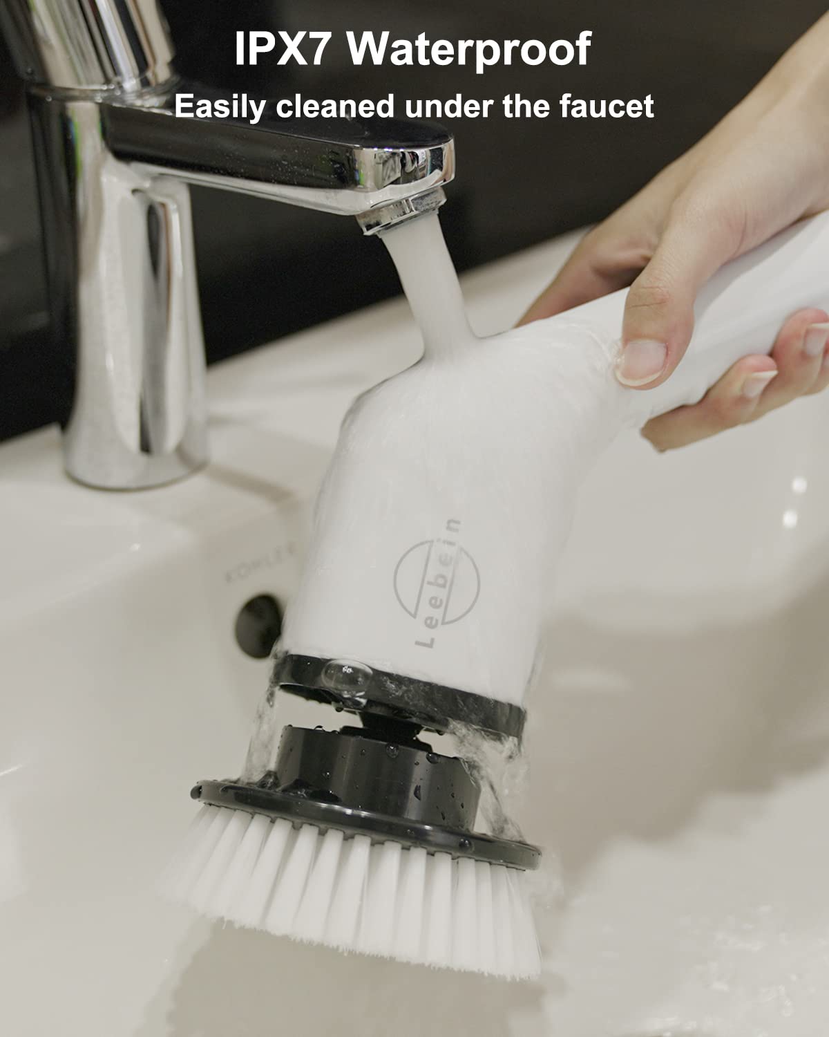 Leebein Electric Spin Scrubber, Cordless Cleaning Brush with 8 Replaceable Brush Heads, Extendable Long Handle Bathroom Cleaning Scrubber, 300/400RPM Spin Scrubber for Bathroom Kitchen Floor Tile