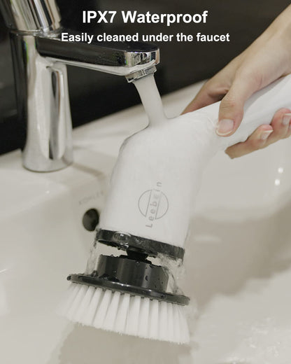 Leebein Electric Spin Scrubber, Cordless Cleaning Brush with 8 Replaceable Brush Heads, Extendable Long Handle Bathroom Cleaning Scrubber, 300/400RPM Spin Scrubber for Bathroom Kitchen Floor Tile