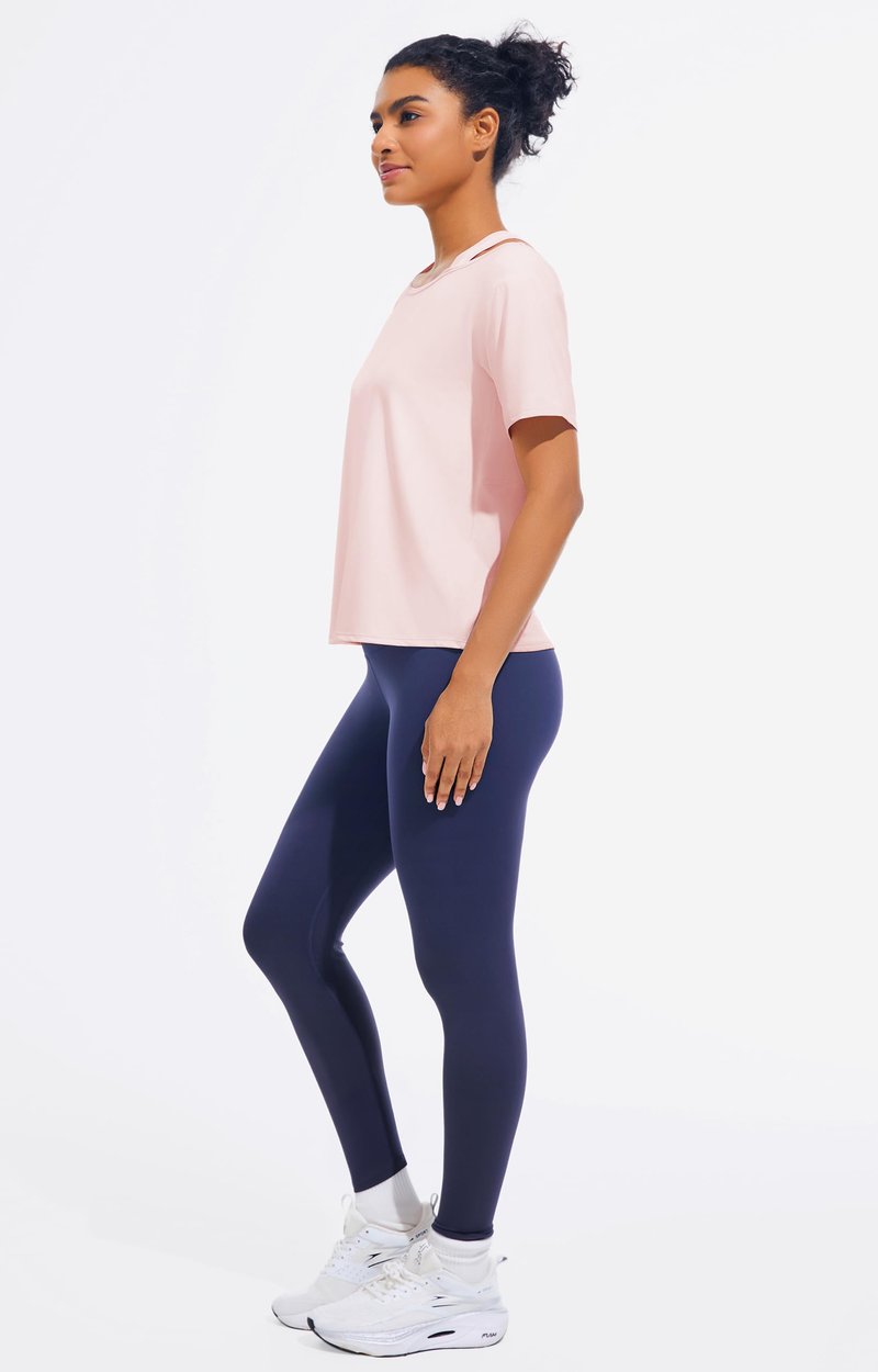 Women's Short Sleeve Workout Shirts Quick Dry Cold Shoulder Loose Fit Gym Yoga Athletic Running Tee Tops Lightweight Breathable