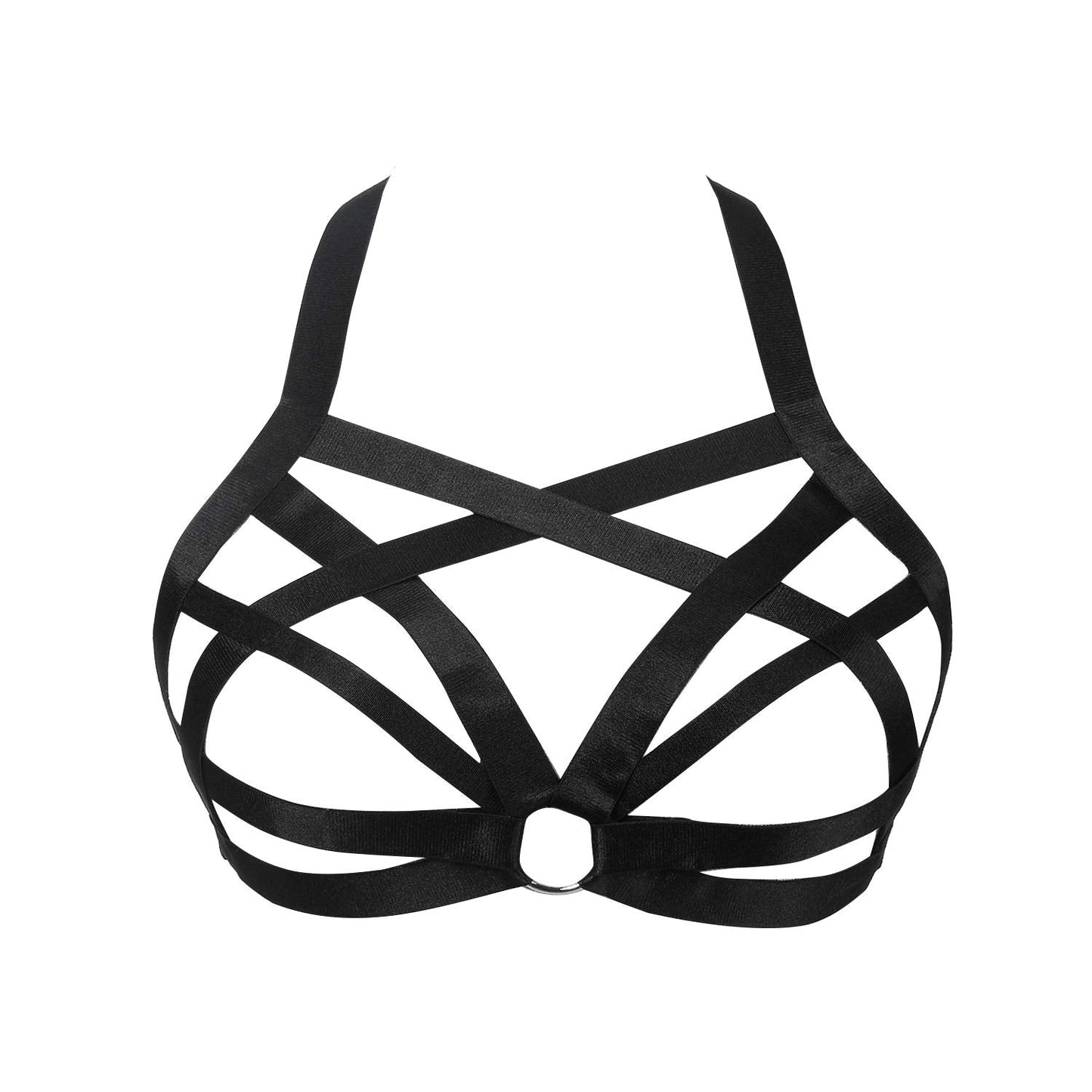 Jelinda Women Harness Elastic Cupless Cage Bra Hollow Out Strappy Crop Top (Color 11)One Size