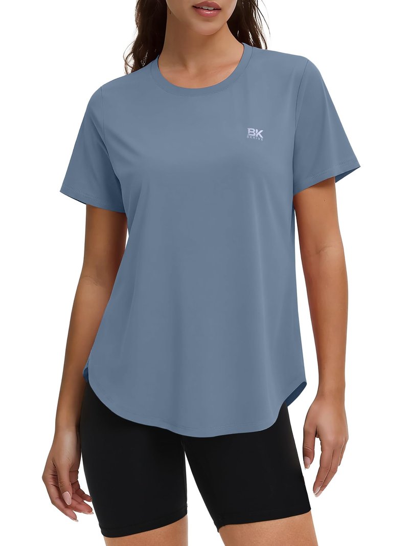 BKRIVE Workout Tops for Women Short Sleeve Sun Protection UPF 50+ Quick Dry Hiking Athletic Shirts Dustyblue L